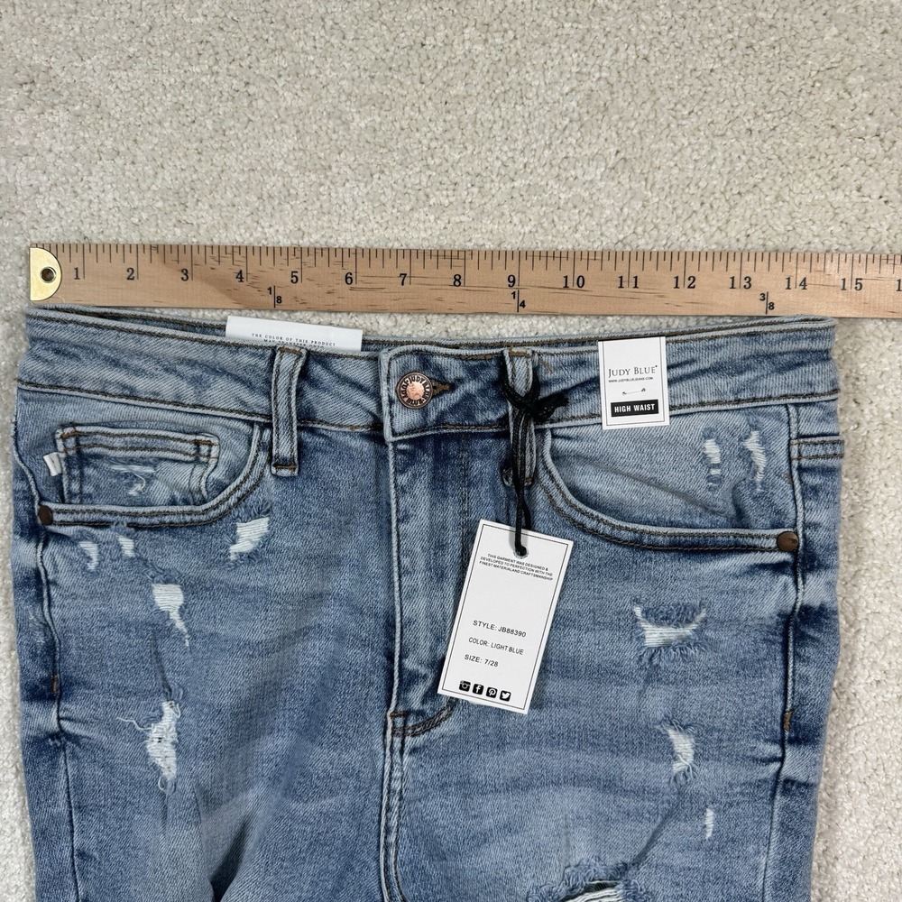 New Judy Blue Skinny Fit Jeans Sz 7/28(29x26.5) Light Wash High Waist Distressed - Picture 5 of 8